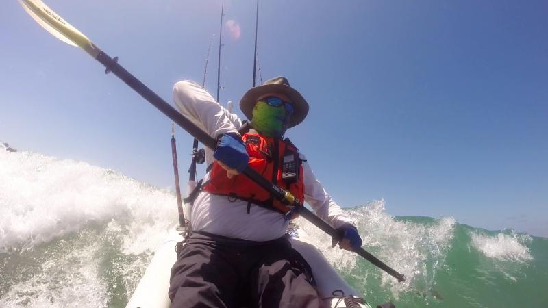 Surf Landing at La Jolla, just before wave yanks paddle from my hands and I roll and get wet.