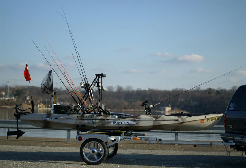 Malibu Stealth 14 on my Yakima Rack-N-Roll trailer - I never take all these rods out with me at one time, this was merely a "photo op" moment... :-)